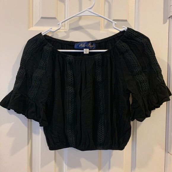 Blue Rain Tops - Blue Rain Black Crop Top with Flare Arm